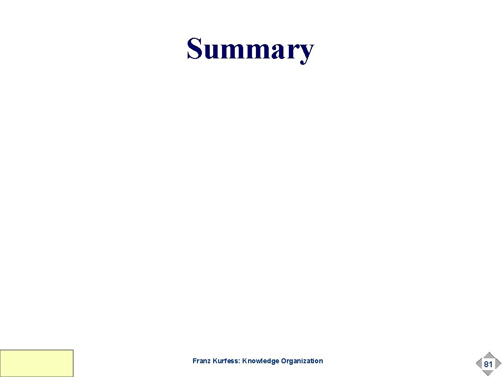 Summary Franz Kurfess: Knowledge Organization 81 Summary Franz Kurfess: Knowledge Organization 81