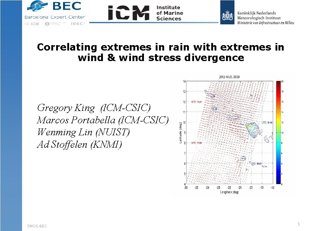 Correlating extremes in rain with extremes in wind & wind stress divergence Gregory King