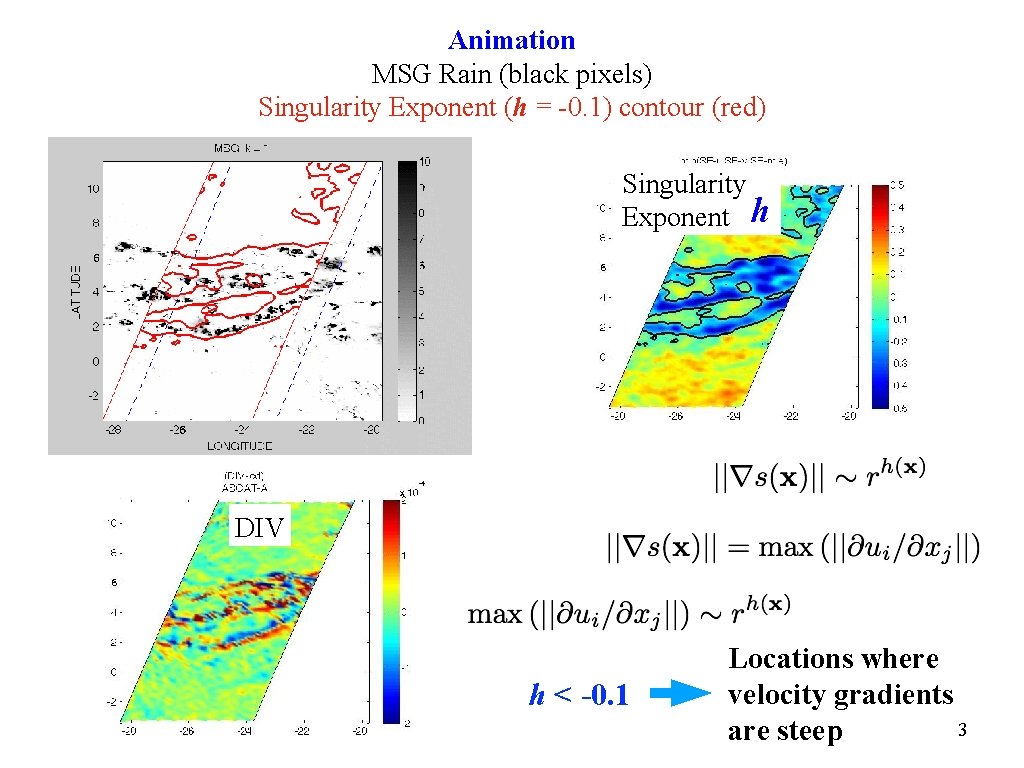 Animation MSG Rain (black pixels) Singularity Exponent (h = -0. 1) contour (red) Singularity