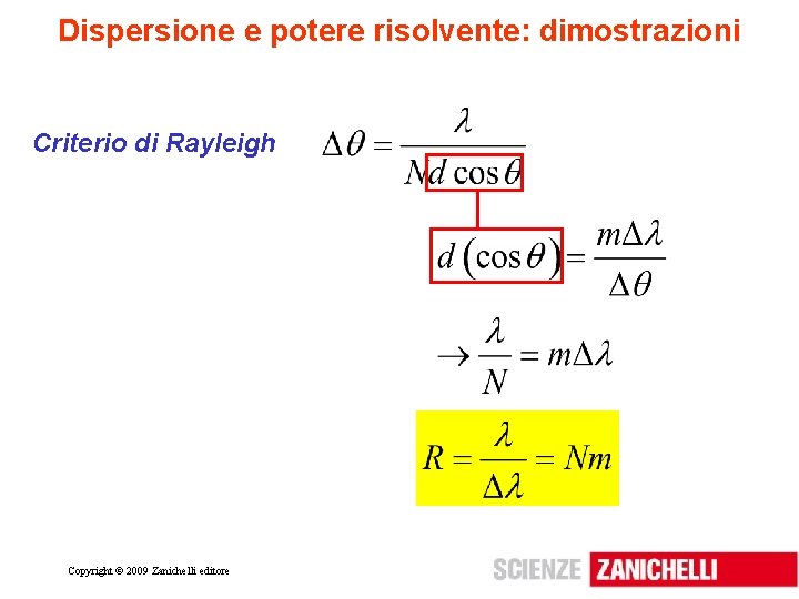 Dispersione e potere risolvente: dimostrazioni Criterio di Rayleigh Copyright © 2009 Zanichelli editore 