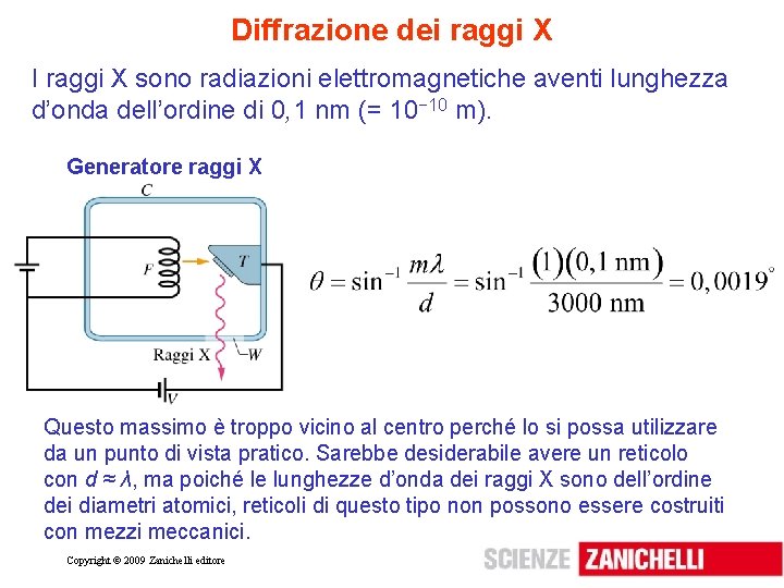 Diffrazione dei raggi X I raggi X sono radiazioni elettromagnetiche aventi lunghezza d’onda dell’ordine