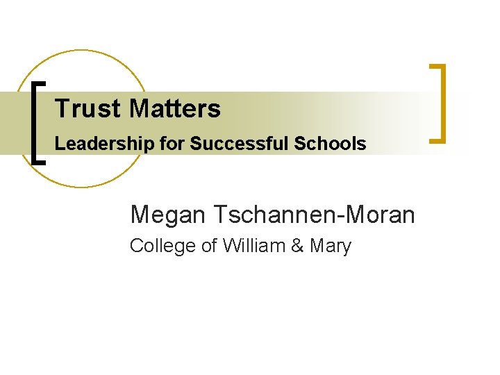 Trust Matters Leadership for Successful Schools Megan Tschannen-Moran College of William & Mary 