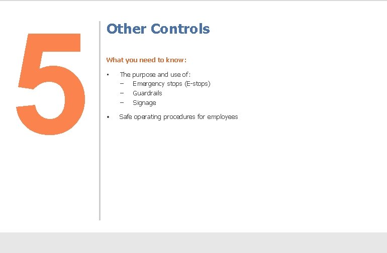 5 Other Controls What you need to know: • The ‒ ‒ ‒ purpose