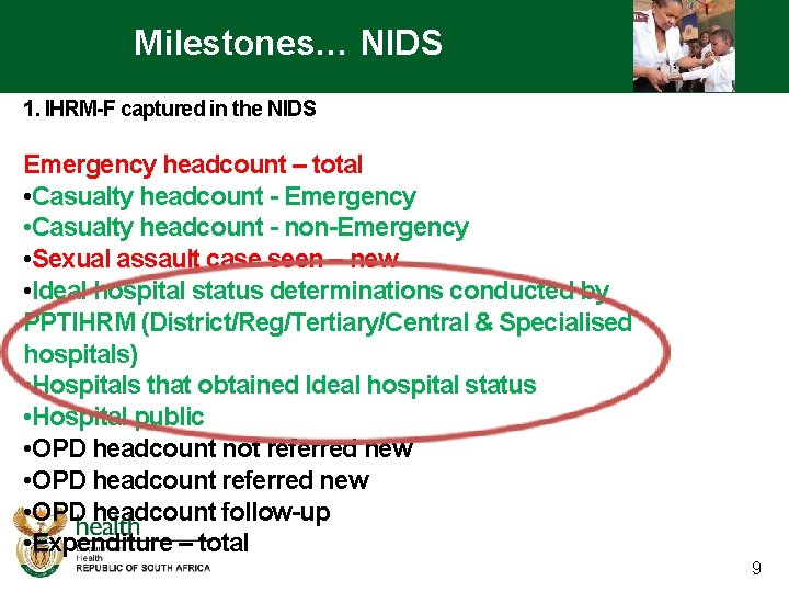 Milestones… NIDS 1. IHRM-F captured in the NIDS Emergency headcount – total • Casualty