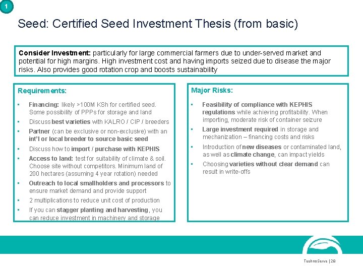 1 Seed: Certified Seed Investment Thesis (from basic) Consider Investment: particularly for large commercial