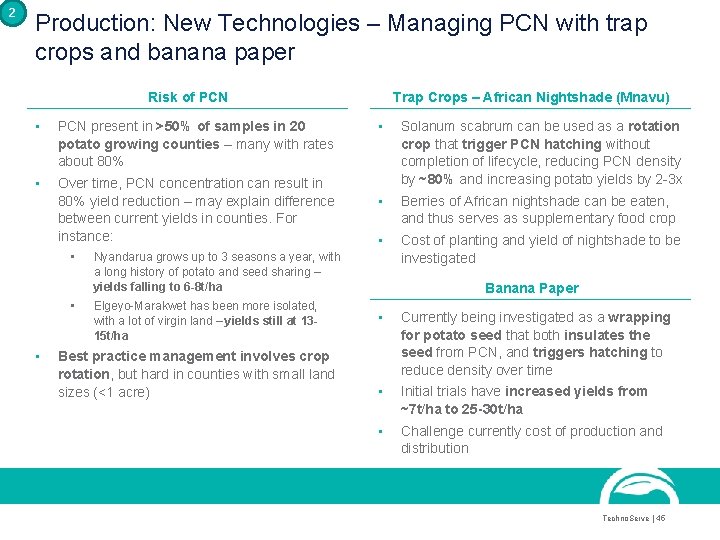 2 Production: New Technologies – Managing PCN with trap crops and banana paper Risk