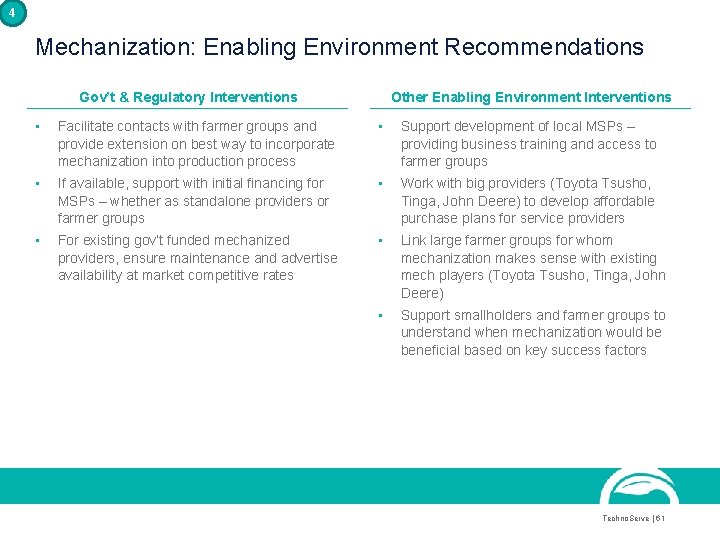 4 Mechanization: Enabling Environment Recommendations Gov’t & Regulatory Interventions Other Enabling Environment Interventions •