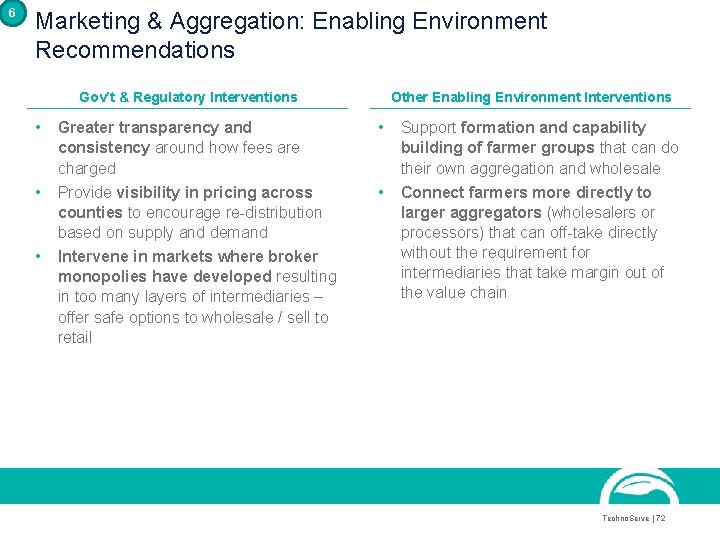 6 Marketing & Aggregation: Enabling Environment Recommendations Gov’t & Regulatory Interventions Other Enabling Environment 6 Marketing & Aggregation: Enabling Environment Recommendations Gov’t & Regulatory Interventions Other Enabling Environment