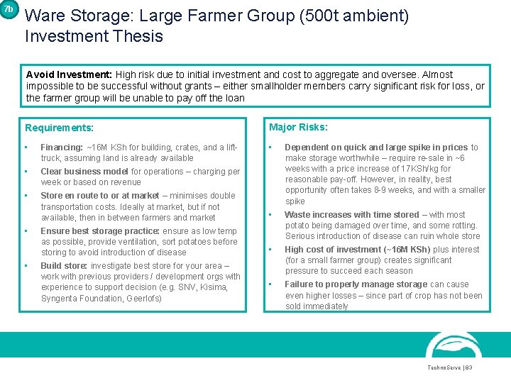 7 b Ware Storage: Large Farmer Group (500 t ambient) Investment Thesis Avoid Investment: 7 b Ware Storage: Large Farmer Group (500 t ambient) Investment Thesis Avoid Investment:
