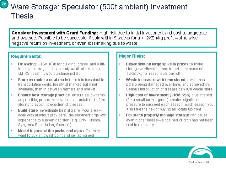 7 c Ware Storage: Speculator (500 t ambient) Investment Thesis Consider Investment with Grant