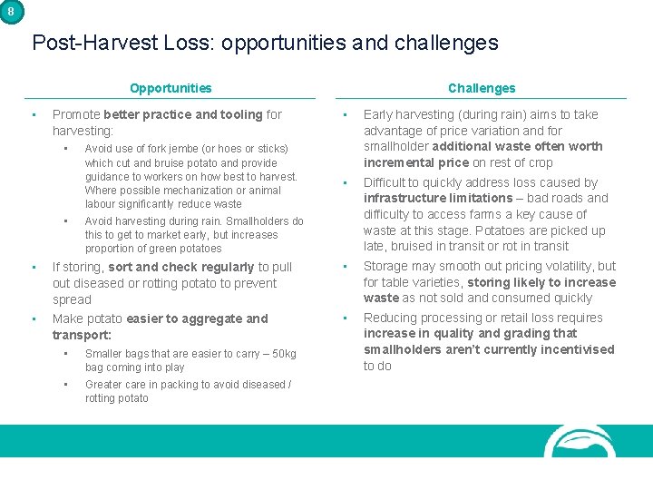 8 Post-Harvest Loss: opportunities and challenges Opportunities • Promote better practice and tooling for 8 Post-Harvest Loss: opportunities and challenges Opportunities • Promote better practice and tooling for