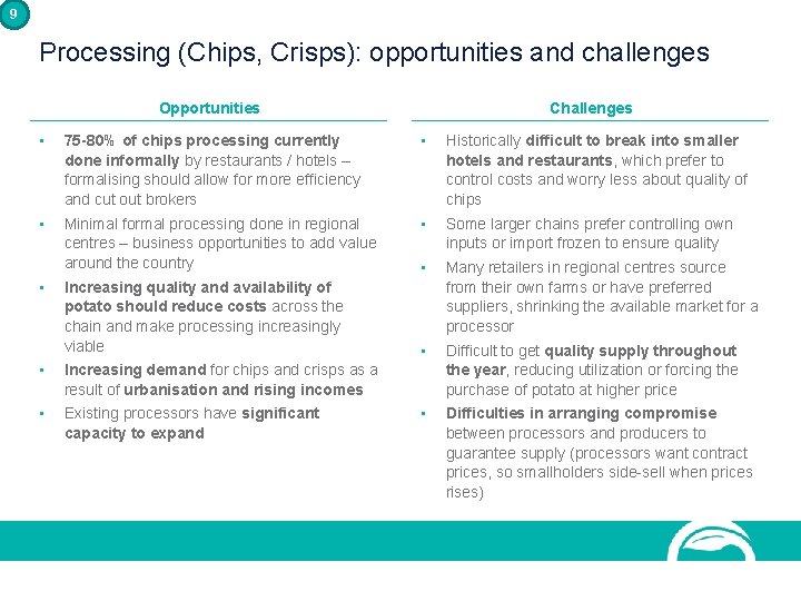9 Processing (Chips, Crisps): opportunities and challenges Opportunities Challenges • 75 -80% of chips 9 Processing (Chips, Crisps): opportunities and challenges Opportunities Challenges • 75 -80% of chips