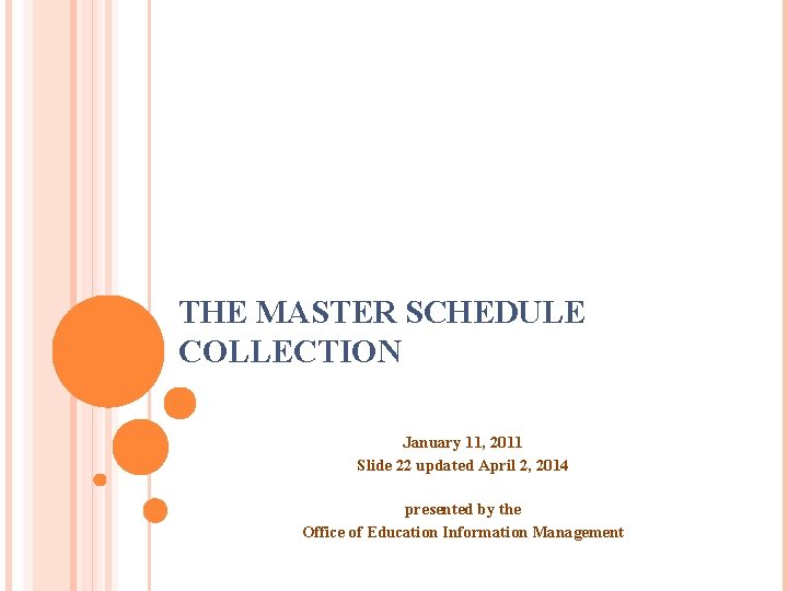 THE MASTER SCHEDULE COLLECTION January 11, 2011 Slide 22 updated April 2, 2014 presented
