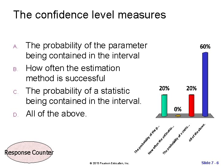 The confidence level measures A. B. C. D. The probability of the parameter being