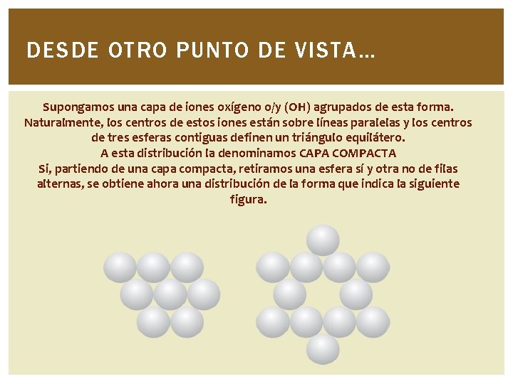 DESDE OTRO PUNTO DE VISTA… Supongamos una capa de iones oxígeno o/y (OH) agrupados