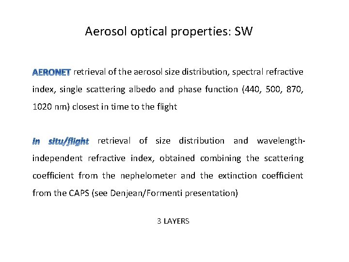 Aerosol optical properties: SW retrieval of the aerosol size distribution, spectral refractive index, single