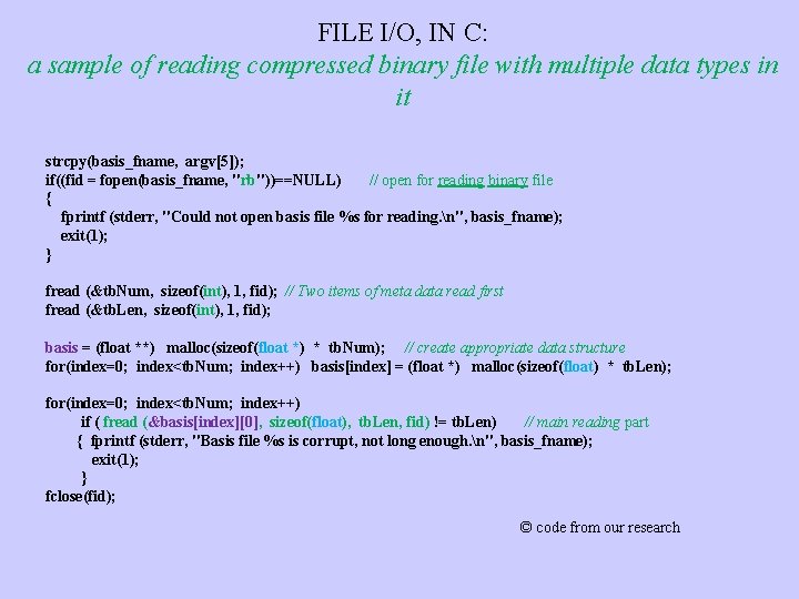 FILE I/O, IN C: a sample of reading compressed binary file with multiple data