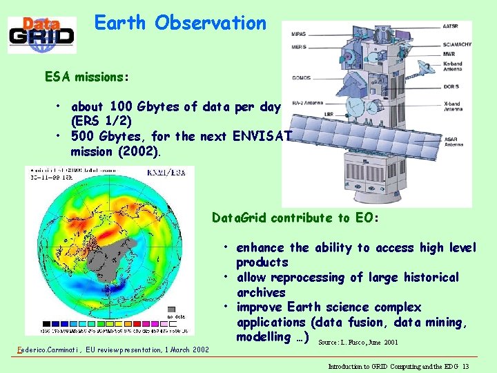 Earth Observation ESA missions: • about 100 Gbytes of data per day (ERS 1/2) Earth Observation ESA missions: • about 100 Gbytes of data per day (ERS 1/2)