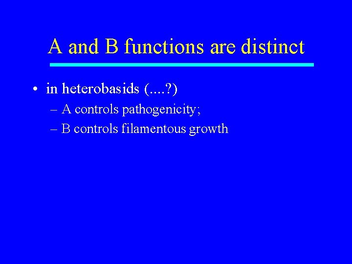 A and B functions are distinct • in heterobasids (. . ? ) –