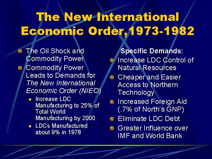 The New International Economic Order, 1973 -1982 The Oil Shock and Commodity Power Leads