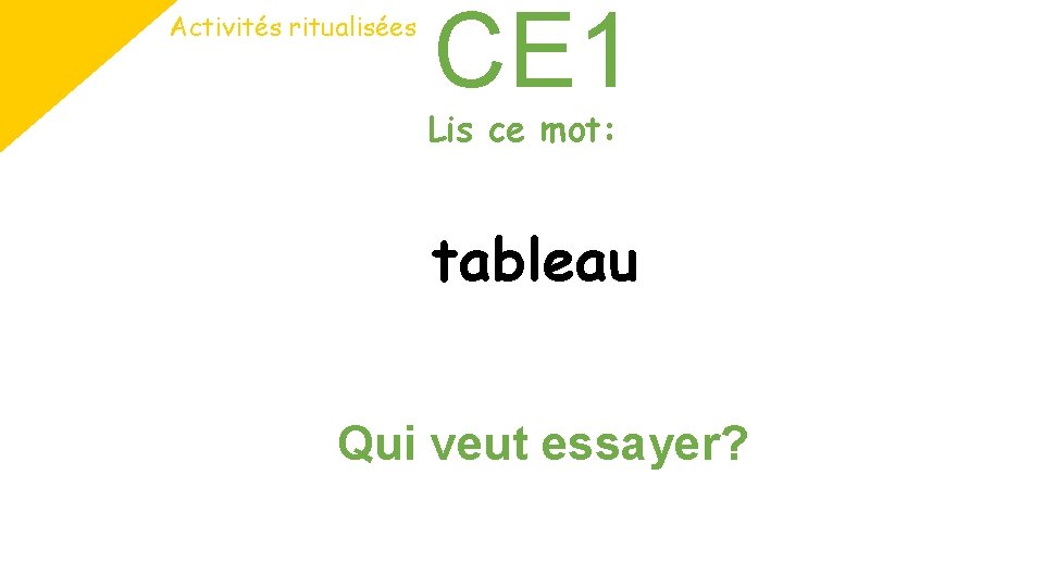 Activités ritualisées CE 1 Lis ce mot: tableau Qui veut essayer? 