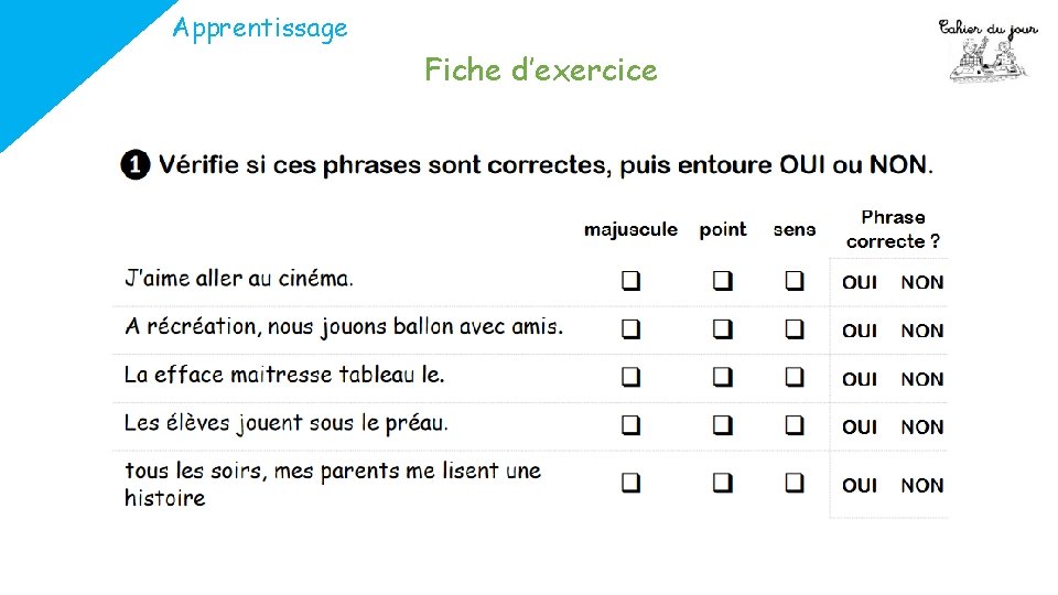 Apprentissage Fiche d’exercice 