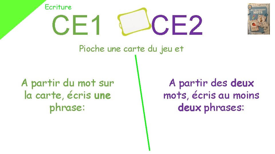 Ecriture CE 1 CE 2 Pioche une carte du jeu et A partir du