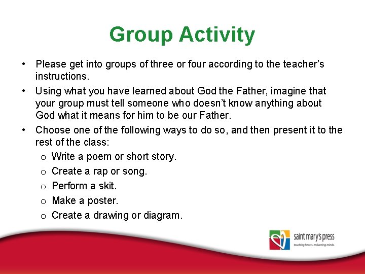 Group Activity • Please get into groups of three or four according to the