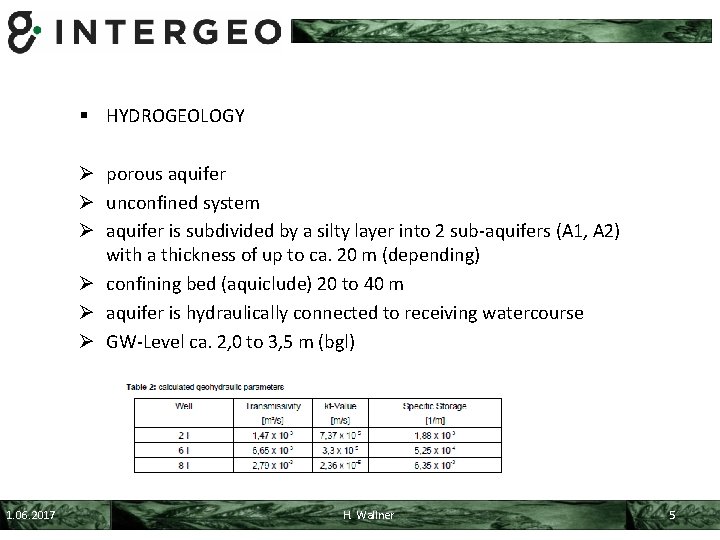 § HYDROGEOLOGY Ø porous aquifer Ø unconfined system Ø aquifer is subdivided by a