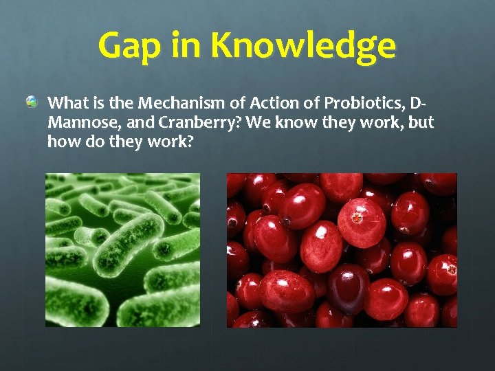 Gap in Knowledge What is the Mechanism of Action of Probiotics, DMannose, and Cranberry?