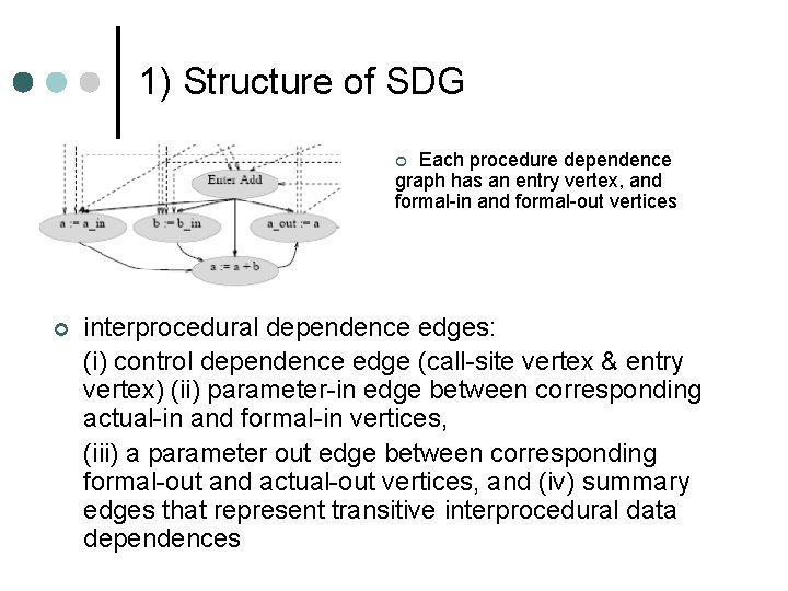 1) Structure of SDG Each procedure dependence graph has an entry vertex, and formal-in