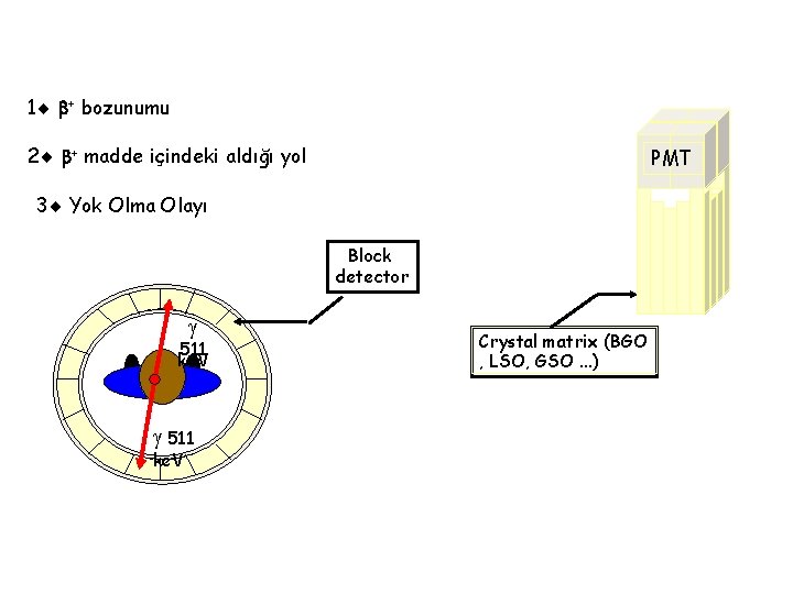 1 + bozunumu 2 + madde içindeki aldığı yol PMT 3 Yok Olma Olayı