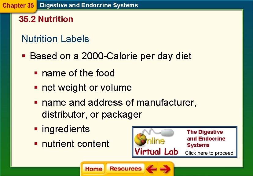 Chapter 35 Digestive and Endocrine Systems 35. 2 Nutrition Labels § Based on a