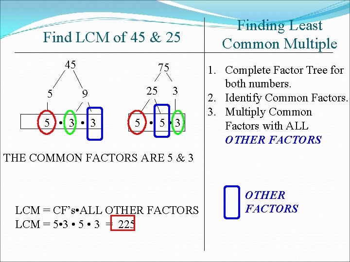 Find LCM of 45 & 25 45 5 75 9 5 • 3 25