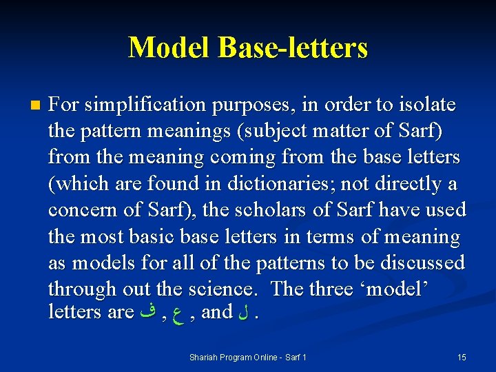 Model Base-letters n For simplification purposes, in order to isolate the pattern meanings (subject Model Base-letters n For simplification purposes, in order to isolate the pattern meanings (subject