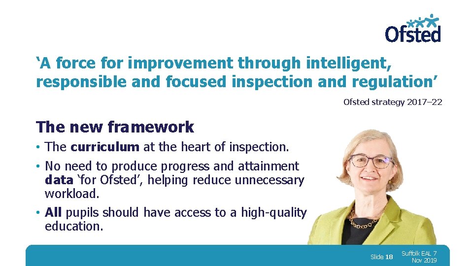 ‘A force for improvement through intelligent, responsible and focused inspection and regulation’ Ofsted strategy