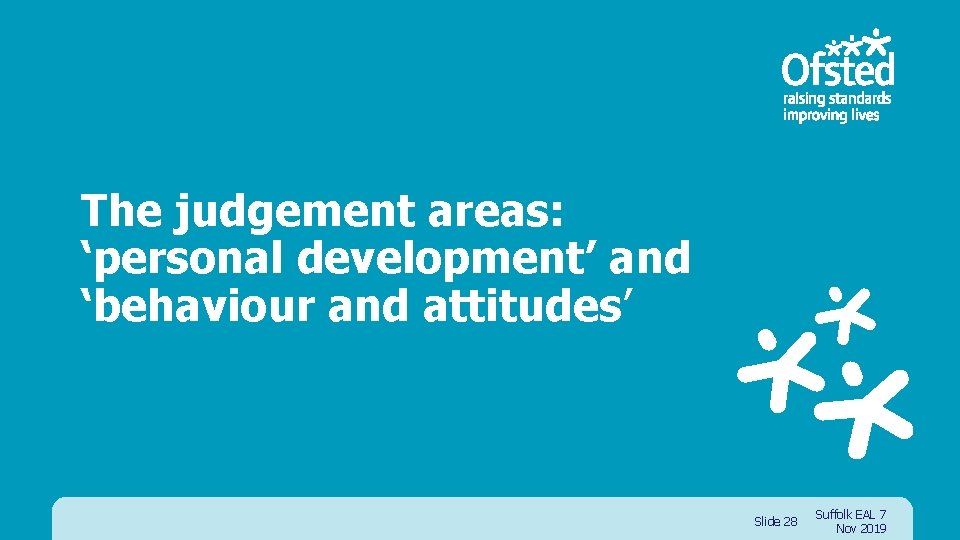 The judgement areas: ‘personal development’ and ‘behaviour and attitudes’ Slide 28 Suffolk EAL 7