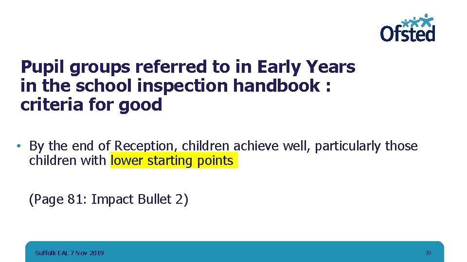 Pupil groups referred to in Early Years in the school inspection handbook : criteria