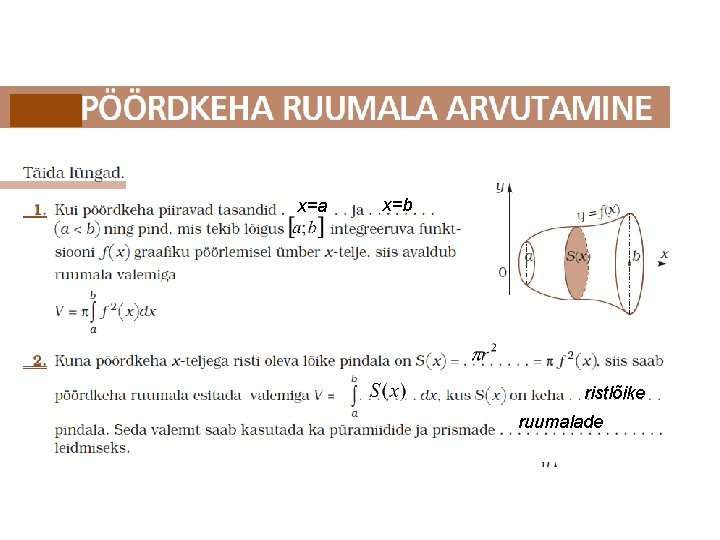 x=a x=b ristlõike ruumalade 