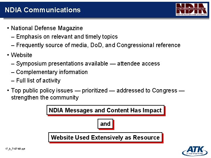 NDIA Communications • National Defense Magazine – Emphasis on relevant and timely topics –