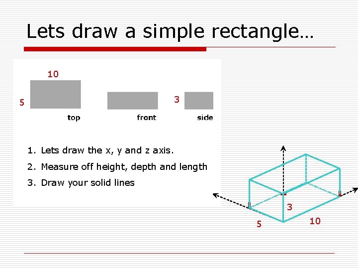 Lets draw a simple rectangle… 10 3 5 1. Lets draw the x, y