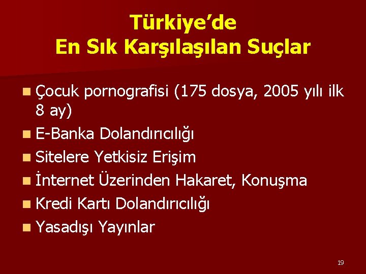 Türkiye’de En Sık Karşılan Suçlar n Çocuk pornografisi (175 dosya, 2005 yılı ilk 8 Türkiye’de En Sık Karşılan Suçlar n Çocuk pornografisi (175 dosya, 2005 yılı ilk 8