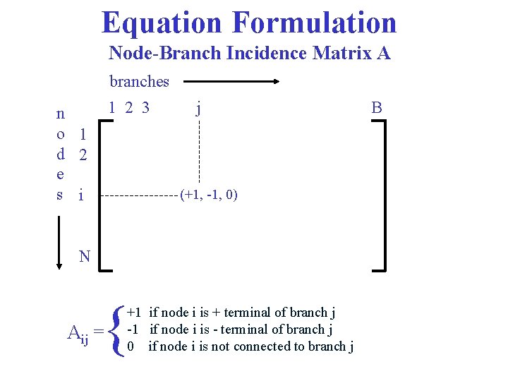 Equation Formulation Node-Branch Incidence Matrix A branches n o 1 d 2 e s