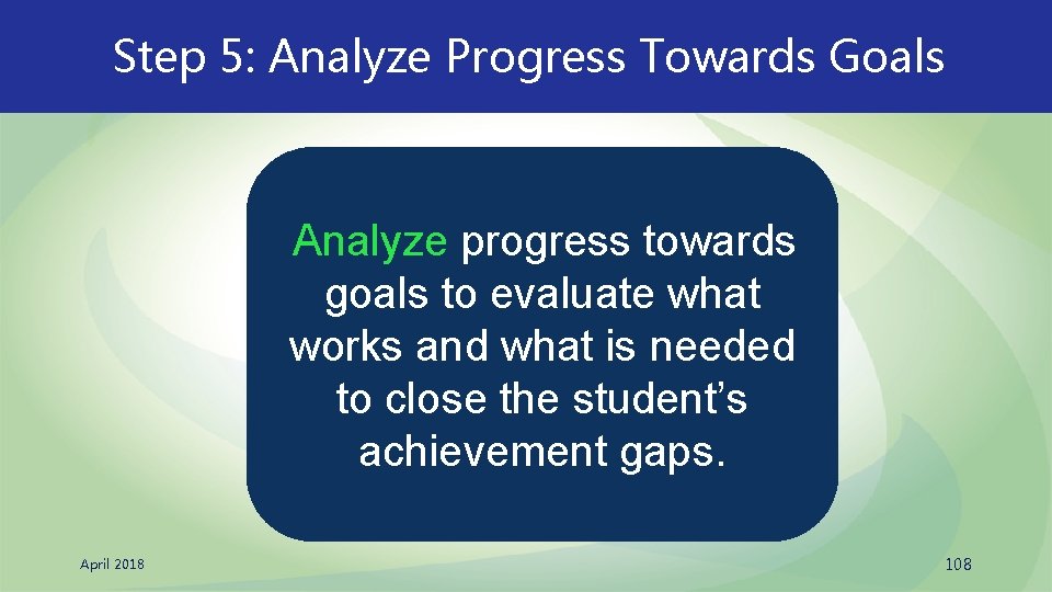 Step 5: Analyze Progress Towards Goals Analyze progress towards goals to evaluate what works