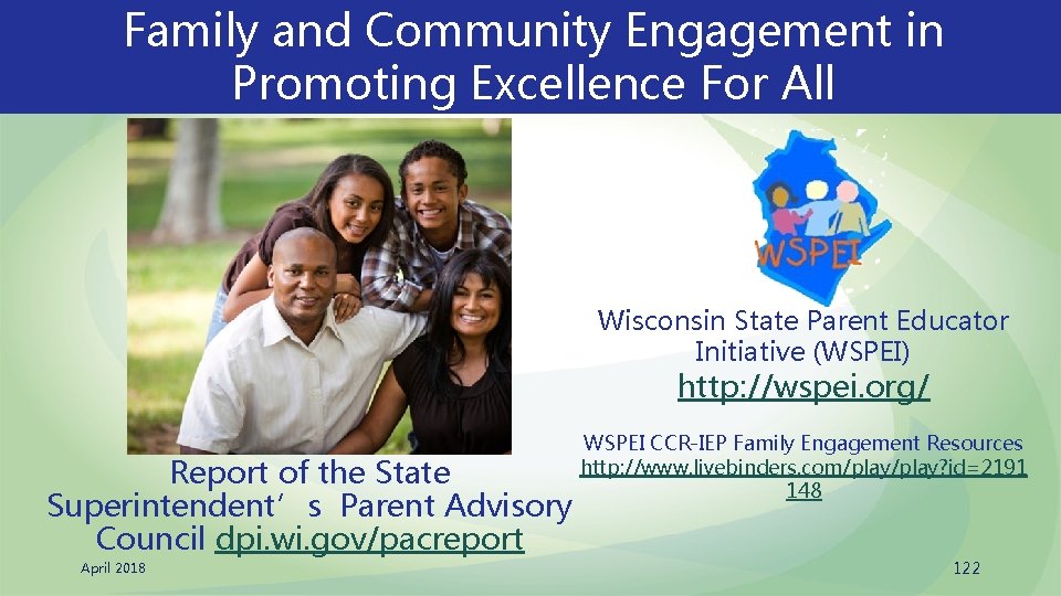 Family and Community Engagement in Promoting Excellence For All Wisconsin State Parent Educator Initiative