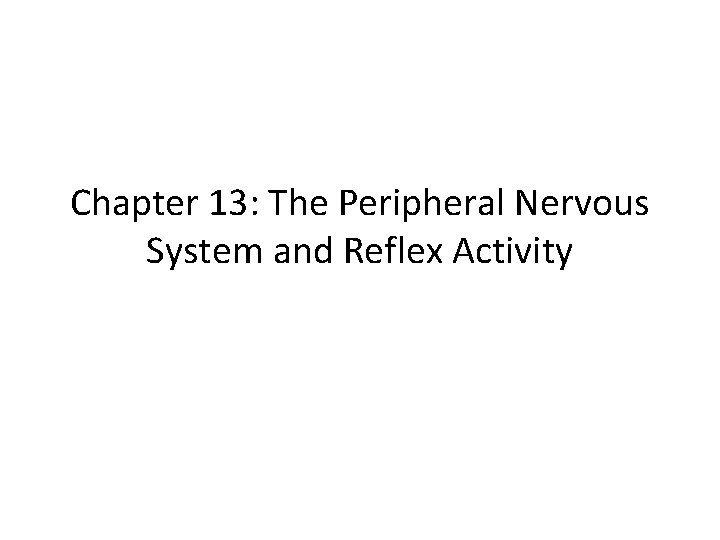 Chapter 13: The Peripheral Nervous System and Reflex Activity 