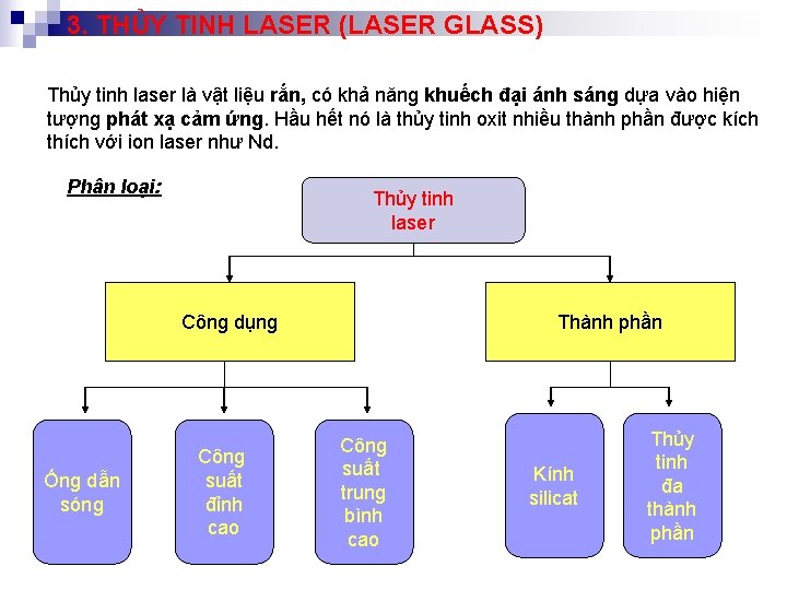 3. THỦY TINH LASER (LASER GLASS) Thủy tinh laser là vật liệu rắn, có