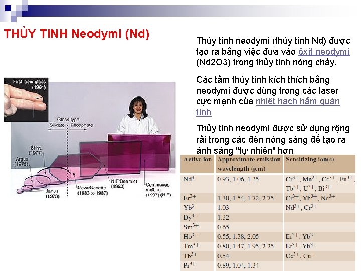 THỦY TINH Neodymi (Nd) Thủy tinh neodymi (thủy tinh Nd) được tạo ra bằng