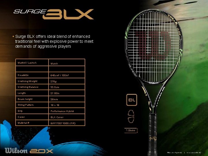 § Surge BLX offers ideal blend of enhanced traditional feel with explosive power to