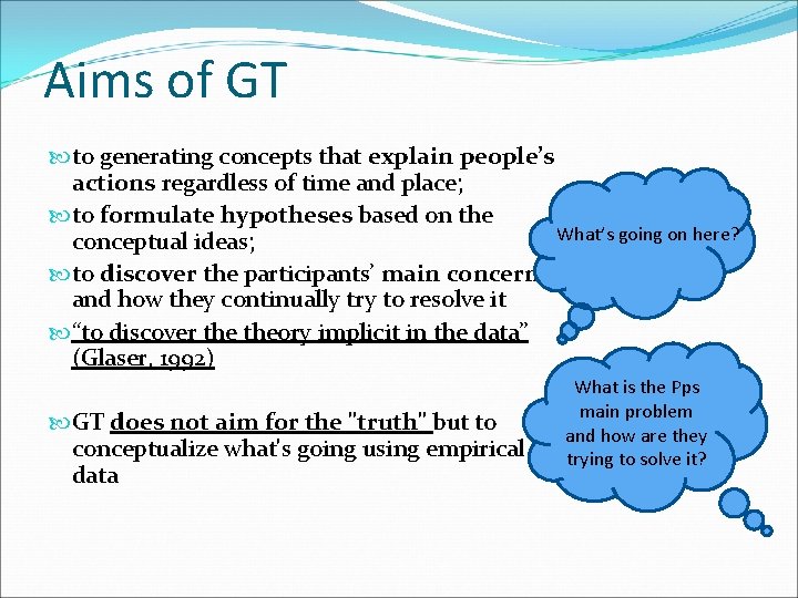 Aims of GT to generating concepts that explain people’s actions regardless of time and